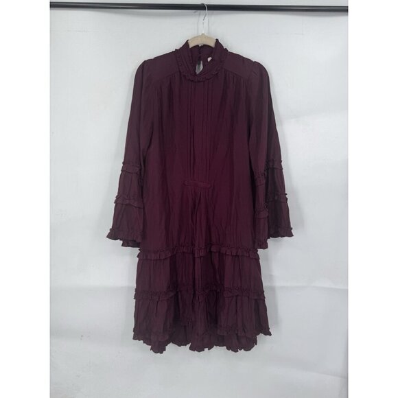 Max Studio Tiered Peasant Prairie Dress Women XS Burgundy Cottage Victorian Boho - Picture 1 of 10